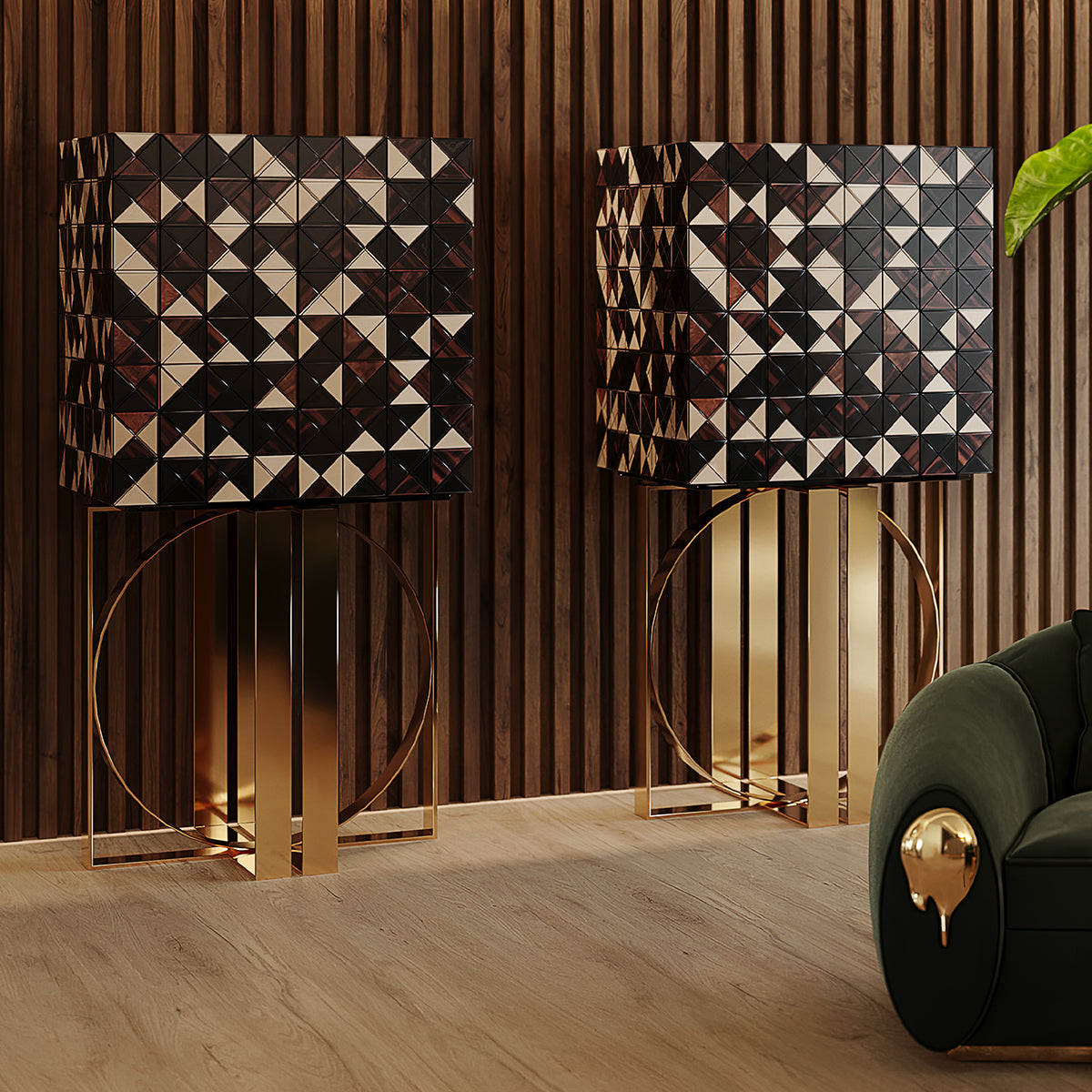 Mirrored Lacquer Black Bar Cabinet