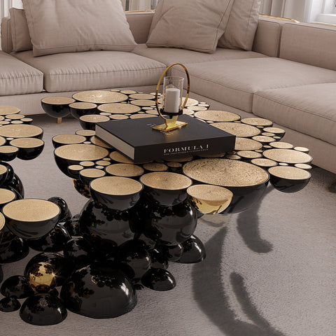 Brass Glass Black Sculptural Form Coffee Table