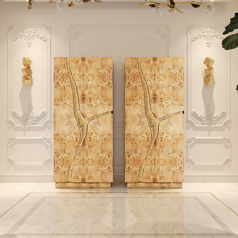 Walnut Brass Hidden Storage Display Cabinet Brass Accents