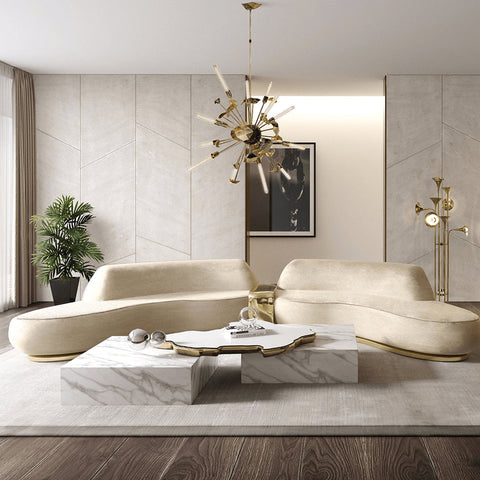 Luxury Sculptural Coffee Table Black & White High-Gloss Marble Finish