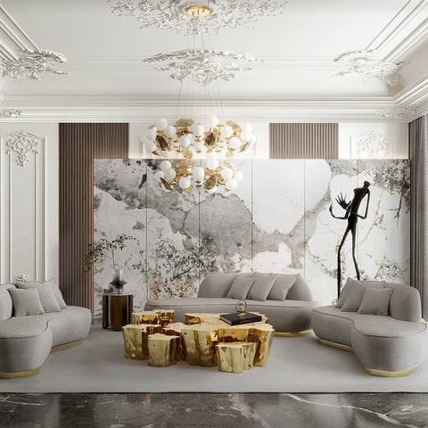Brass White Sculptural Form Coffee Table