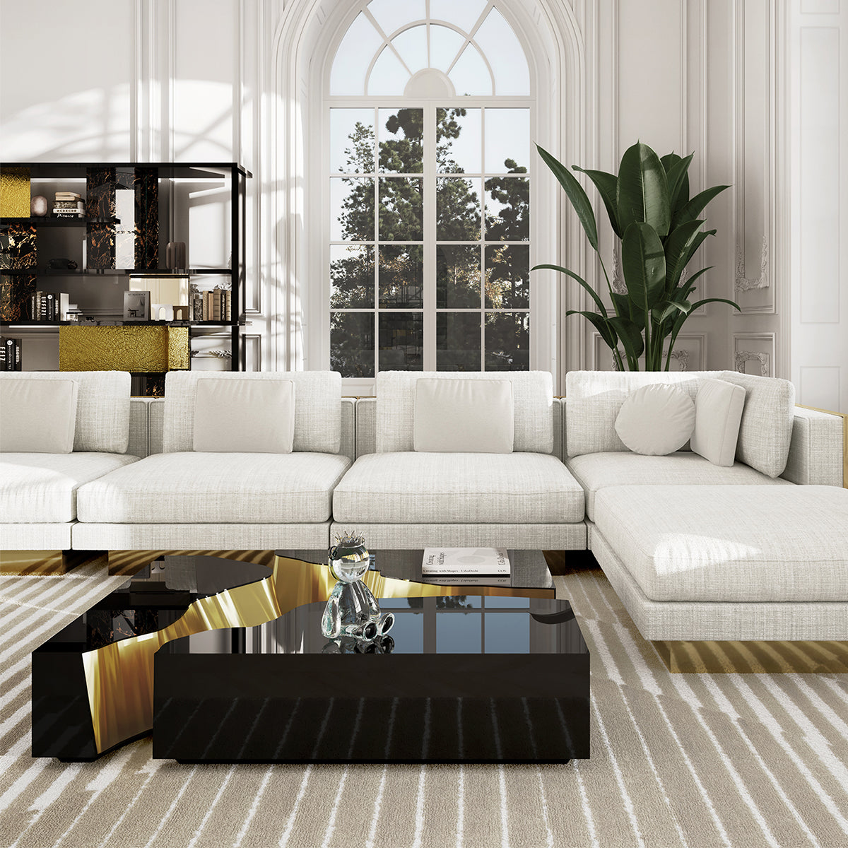 Brass Glass Sculptural Form Coffee Table Living Room