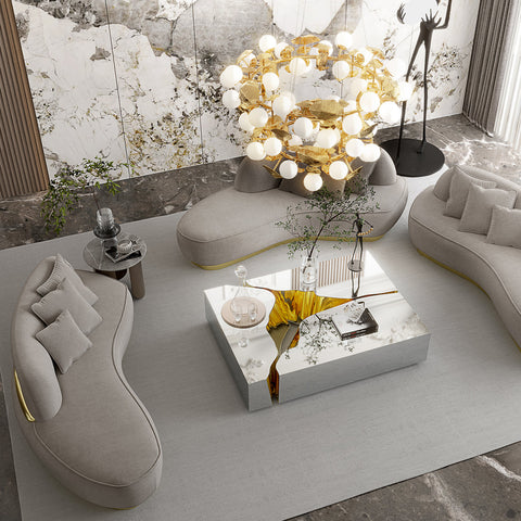 Brass Glass Sculptural Form Coffee Table Living Room