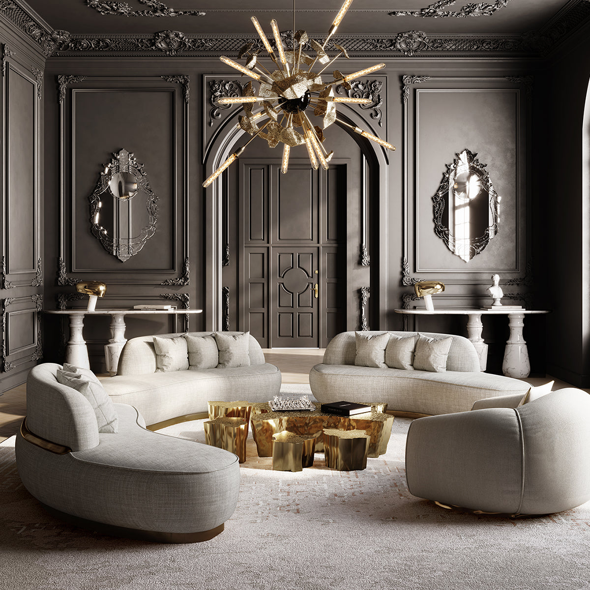 Brass White Sculptural Form Coffee Table