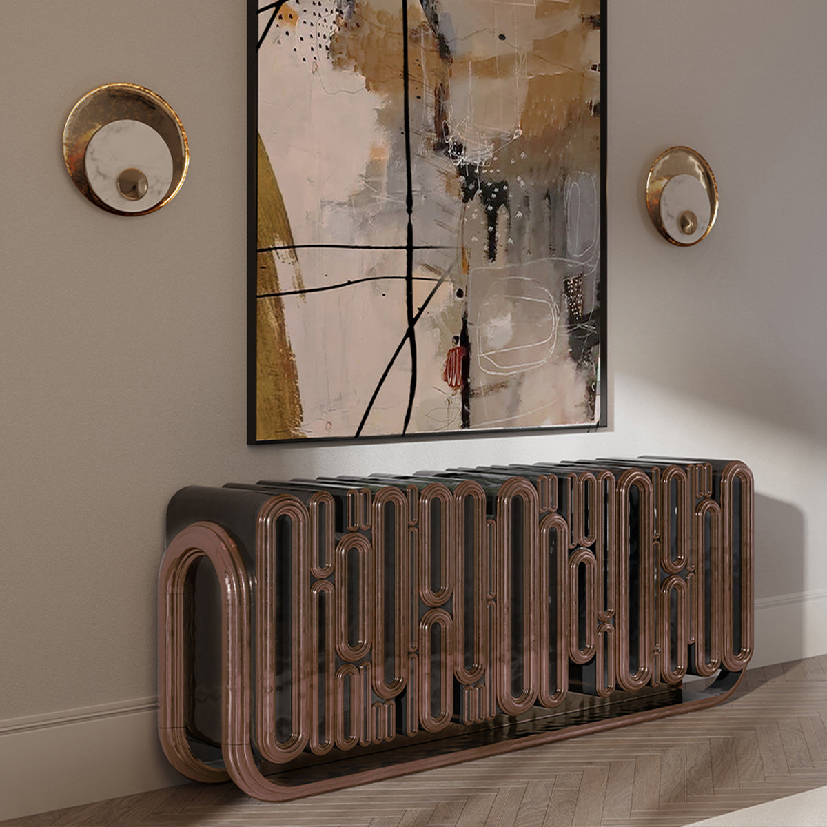 Gold Hidden Storage Sculptural Form Sideboard