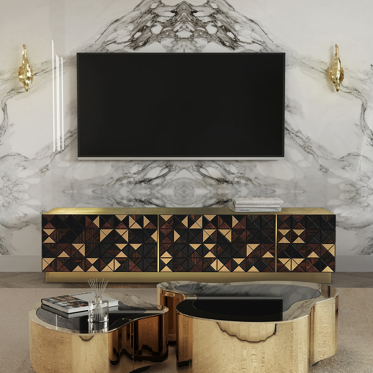 Walnut Brass Black Hidden Storage Cabinet