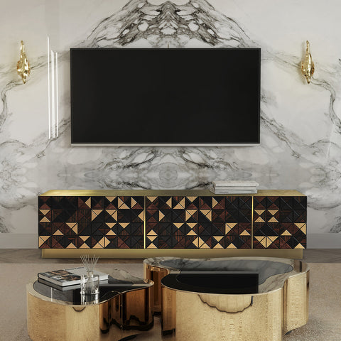 Walnut Brass Black Hidden Storage Cabinet