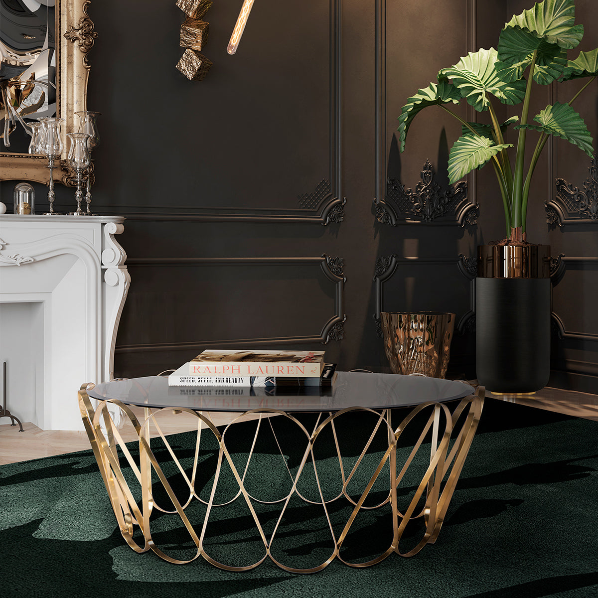 Brass Glass Sculptural Form Coffee Table