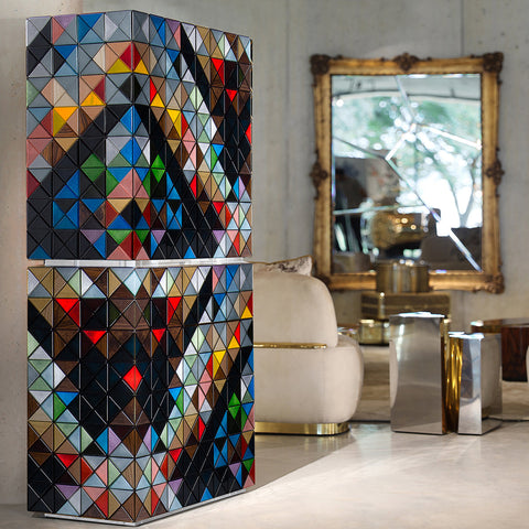 Walnut Brass Hidden Storage Display Cabinet