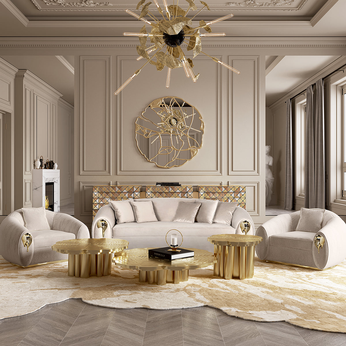 Brass Wood Sculptural Form Coffee Table