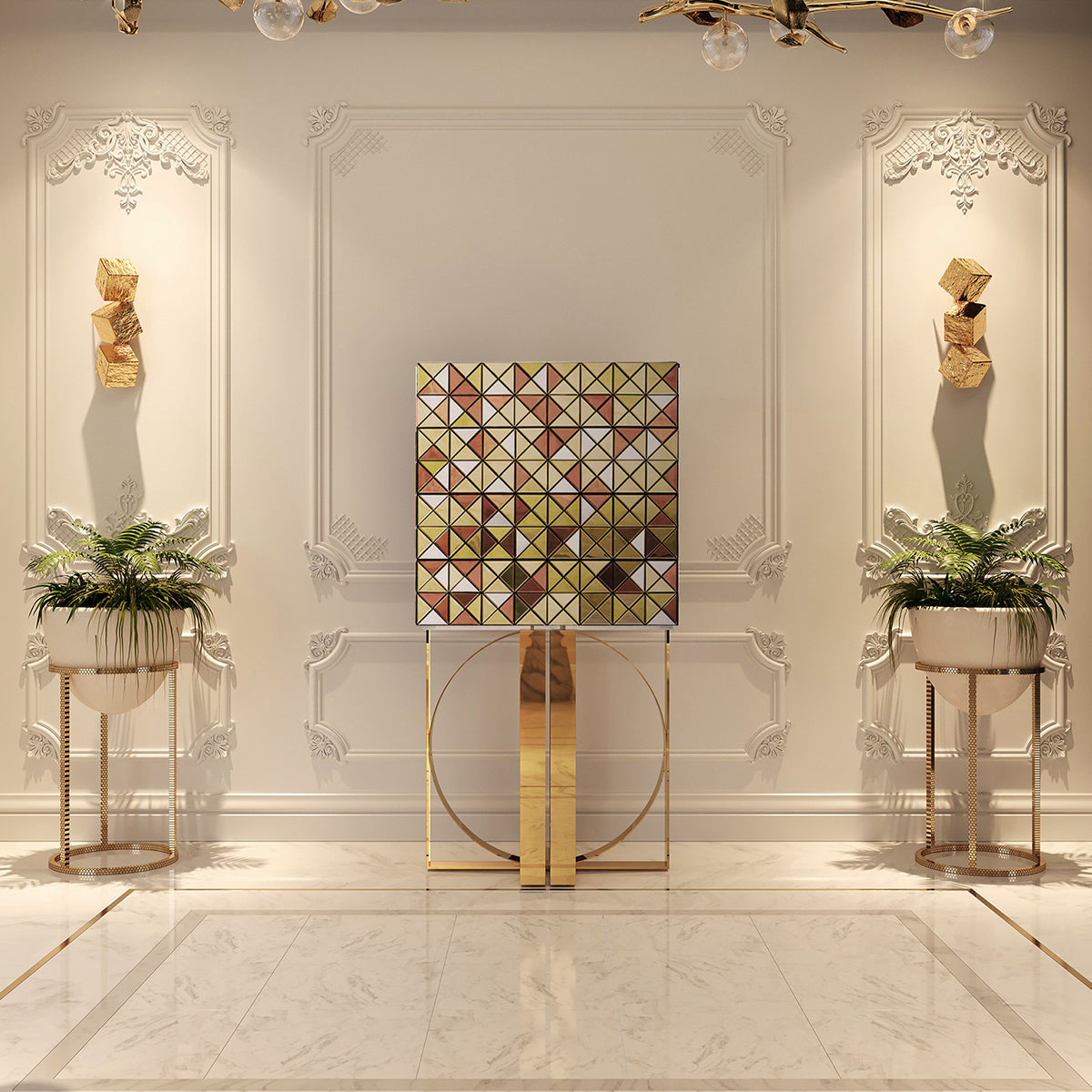 Mirrored Lacquer Black Bar Cabinet