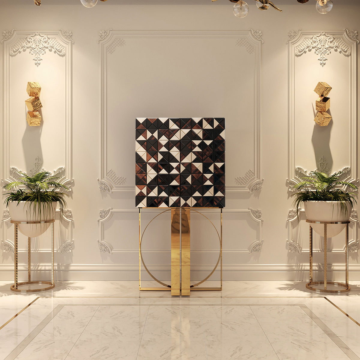 Mirrored Lacquer Black Bar Cabinet