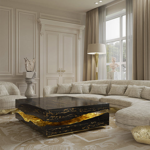 Brass Stone White Sculptural Form Coffee Table