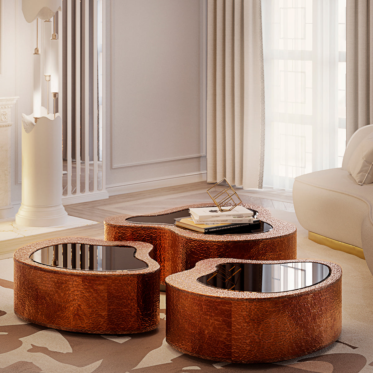 Brass Sculptural Form Coffee Table Living Room