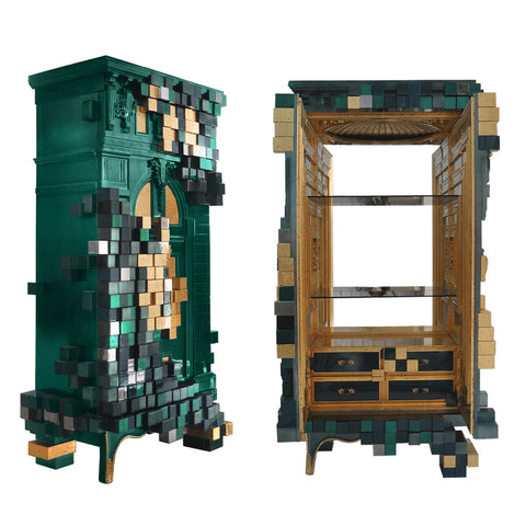 Glass Emerald Green Sculptural Form Display Cabinet
