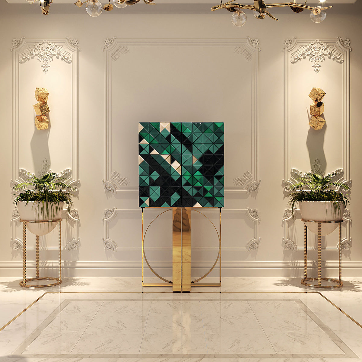 Mirrored Lacquer Black Bar Cabinet