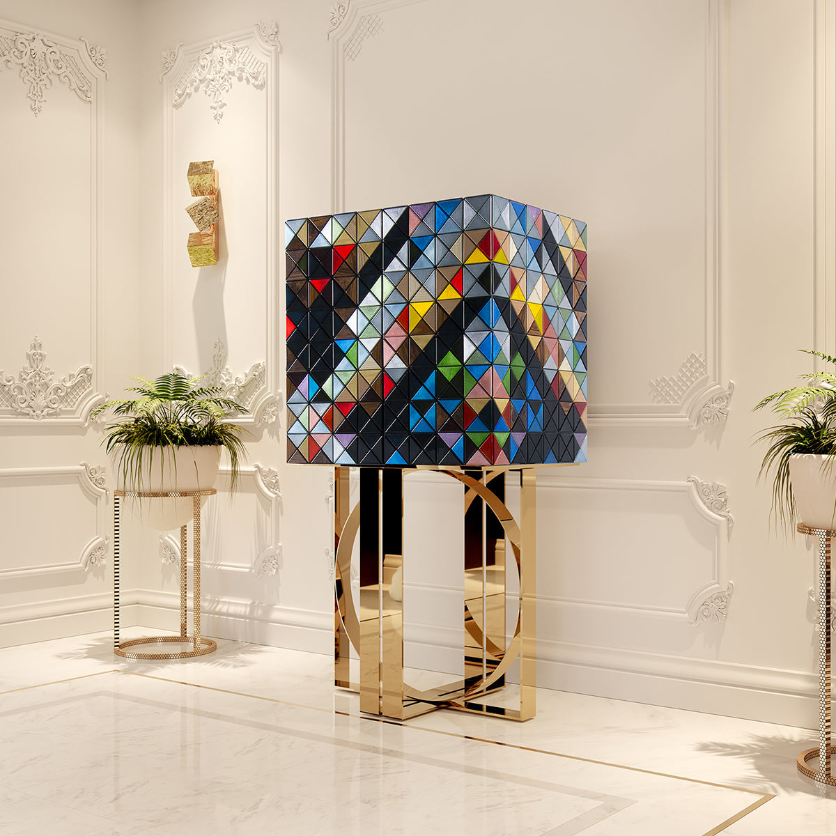 Mirrored Lacquer Black Bar Cabinet