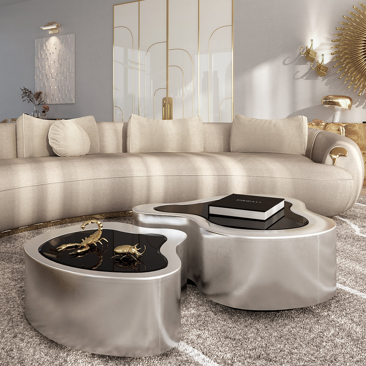 Brass Sculptural Form Coffee Table Living Room