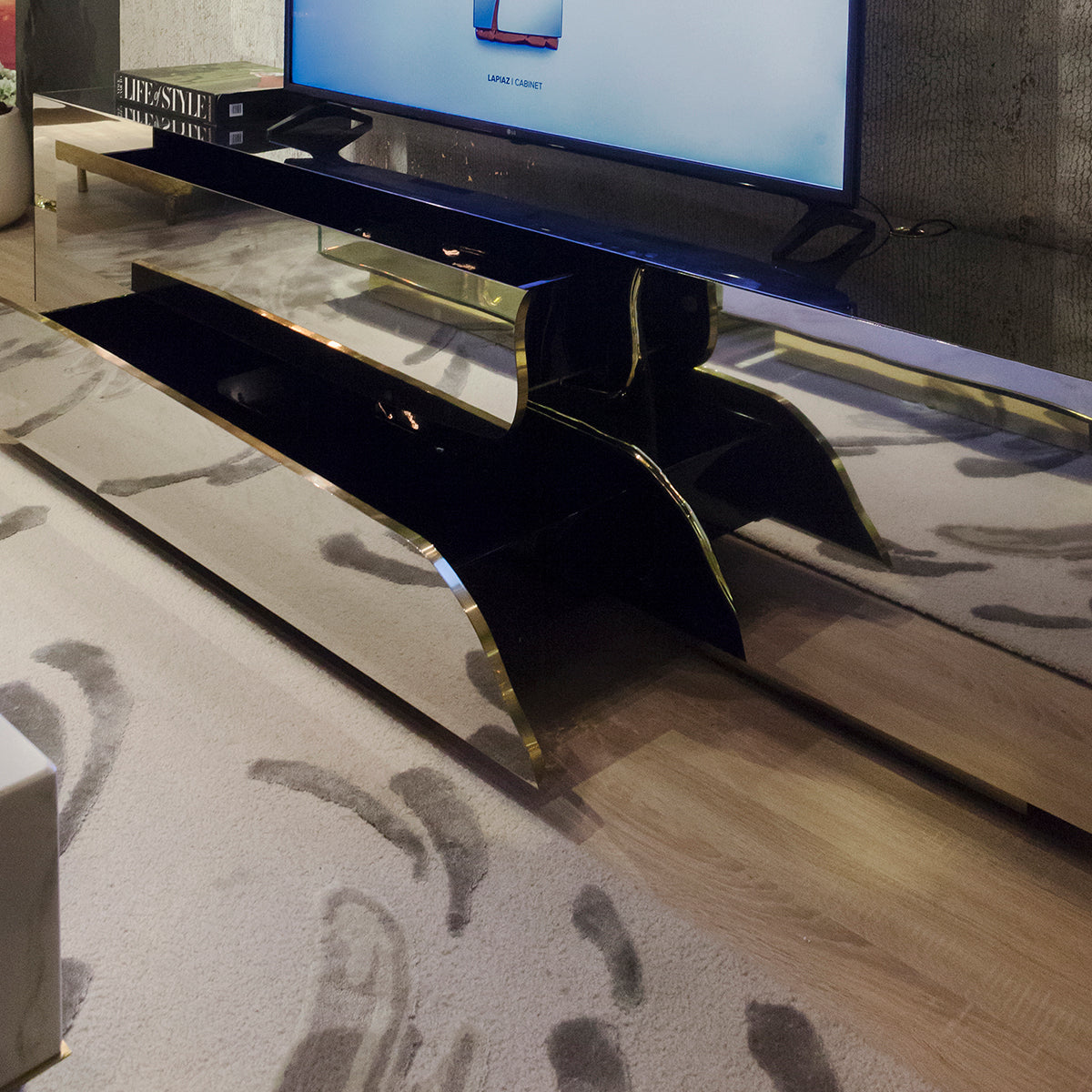 Glass Black Storage Drawers Cabinet