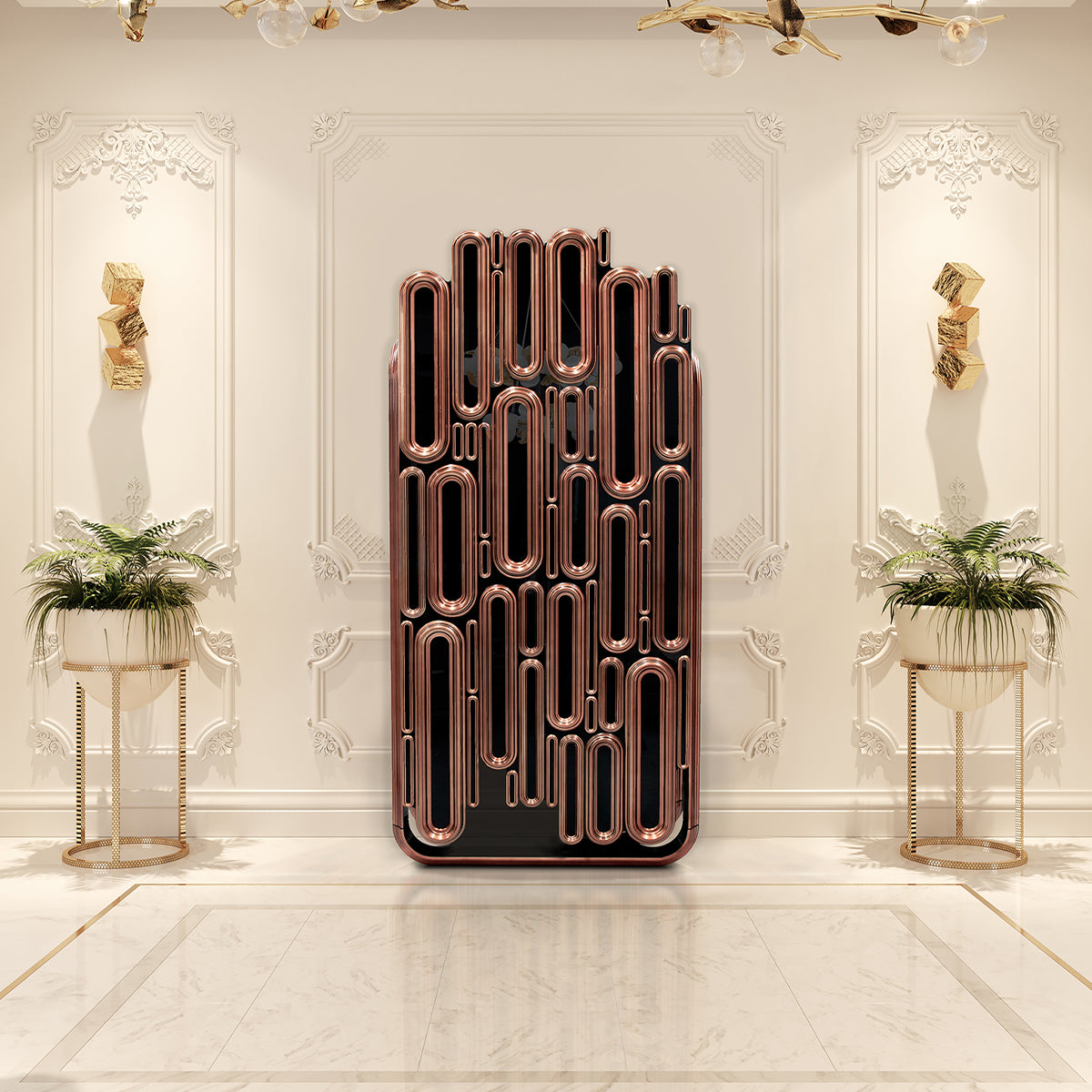 Brass Glass Hidden Storage Bar Cabinet