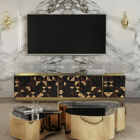 Walnut Brass Black Hidden Storage Cabinet
