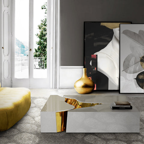 Brass Glass Sculptural Form Coffee Table Living Room