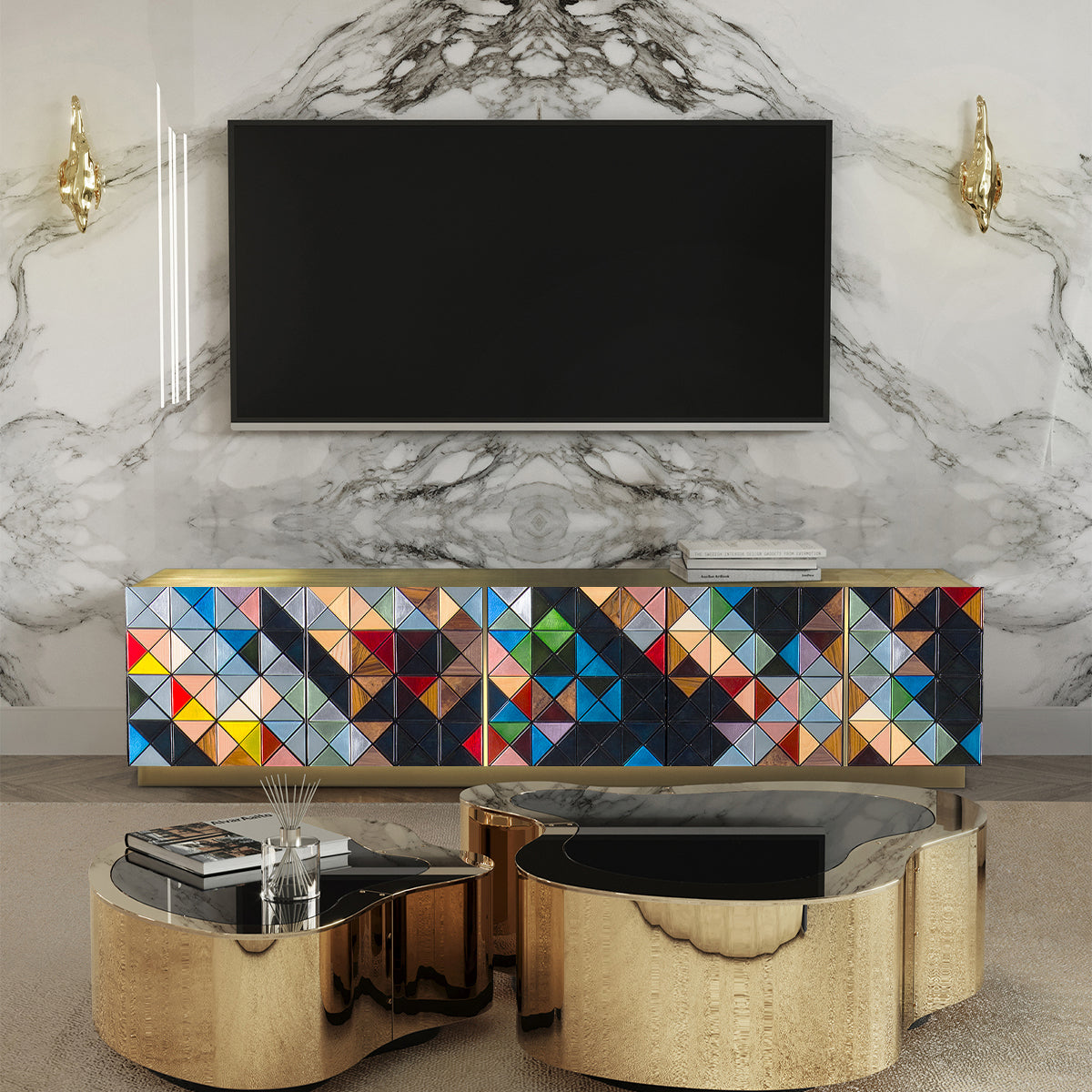 Walnut Brass Black Hidden Storage Cabinet