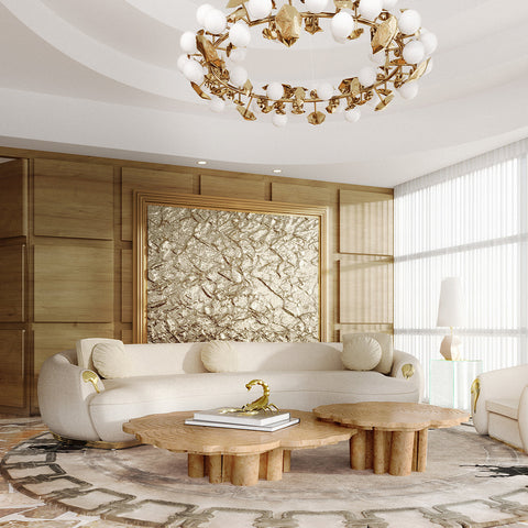 Brass Wood Sculptural Form Coffee Table
