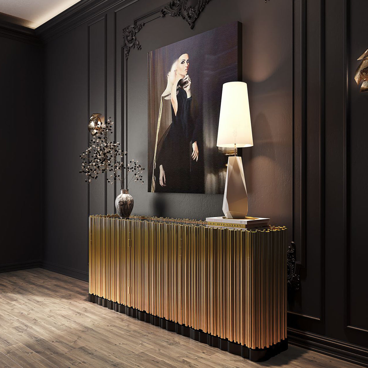 Brass Hidden Storage Sculptural Form Sideboard