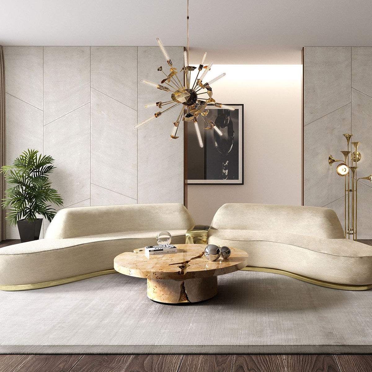 Brass Glass Gold Sculptural Form Coffee Table