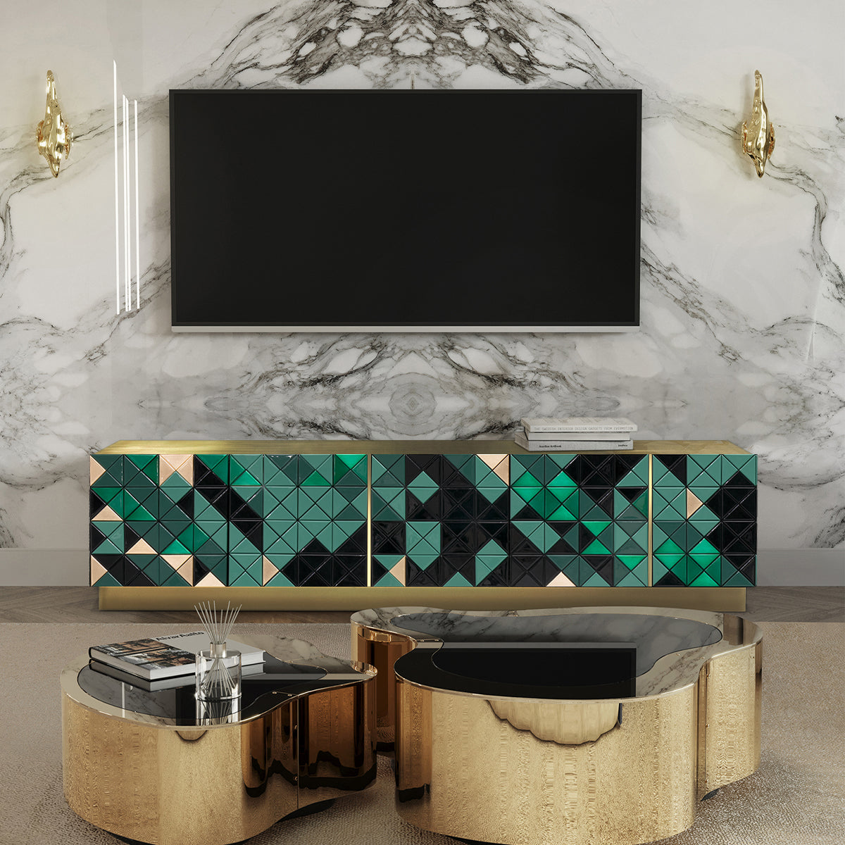 Walnut Brass Black Hidden Storage Cabinet