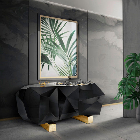 Black Faceted Sideboard Buffet Cabinet with Hidden Storage