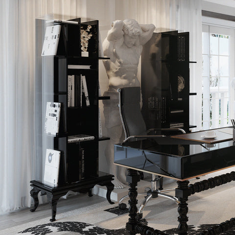 Tall Bookcase with Smoked Glass Shelves and Modern Display