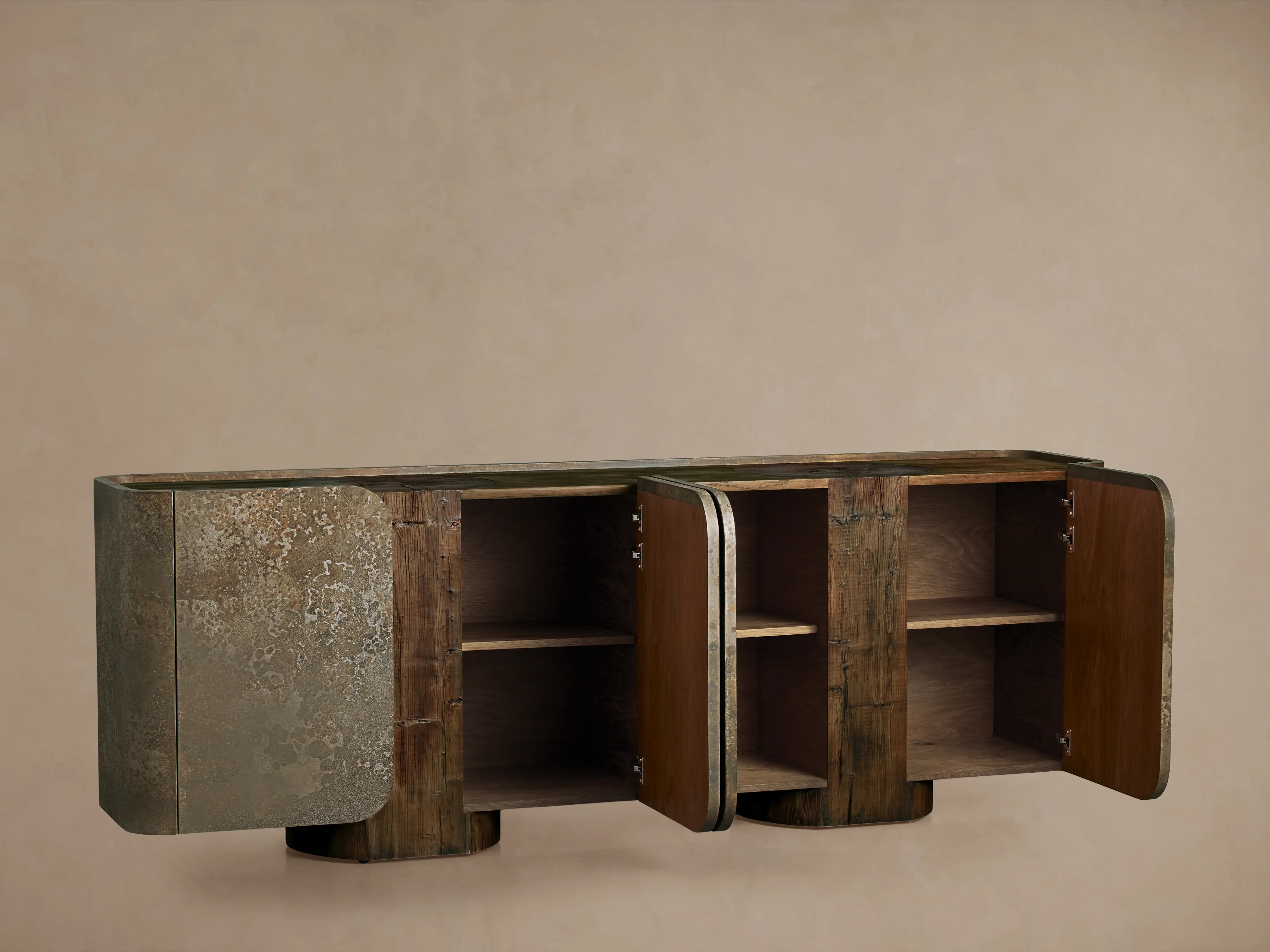 Alvaro Wood Aluminum Sideboard Handcrafted Industrial Rustic Living