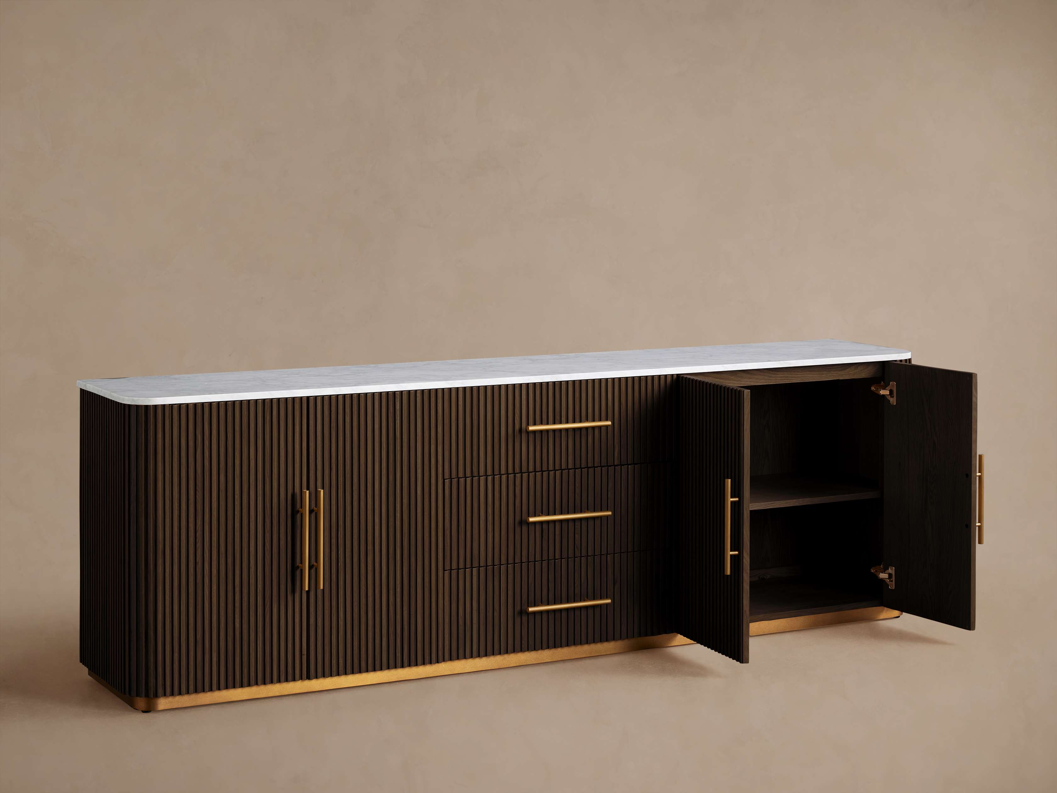 Finnley Luxurious Marble Top Buffet Sideboard Wood TV Cabinet Entryway Drawer Cabinet