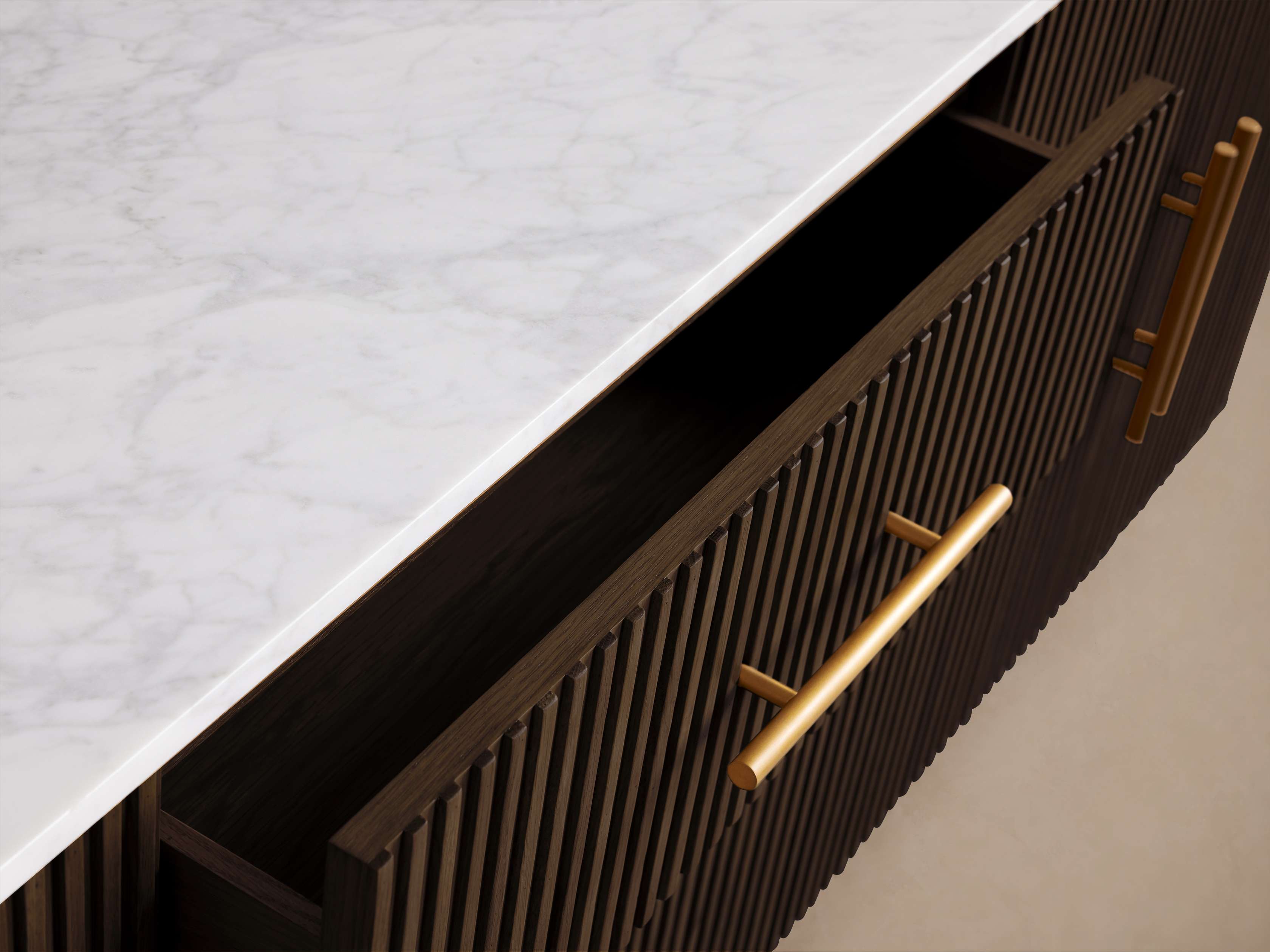 Finnley Luxurious Marble Top Buffet Sideboard Wood TV Cabinet Entryway Drawer Cabinet