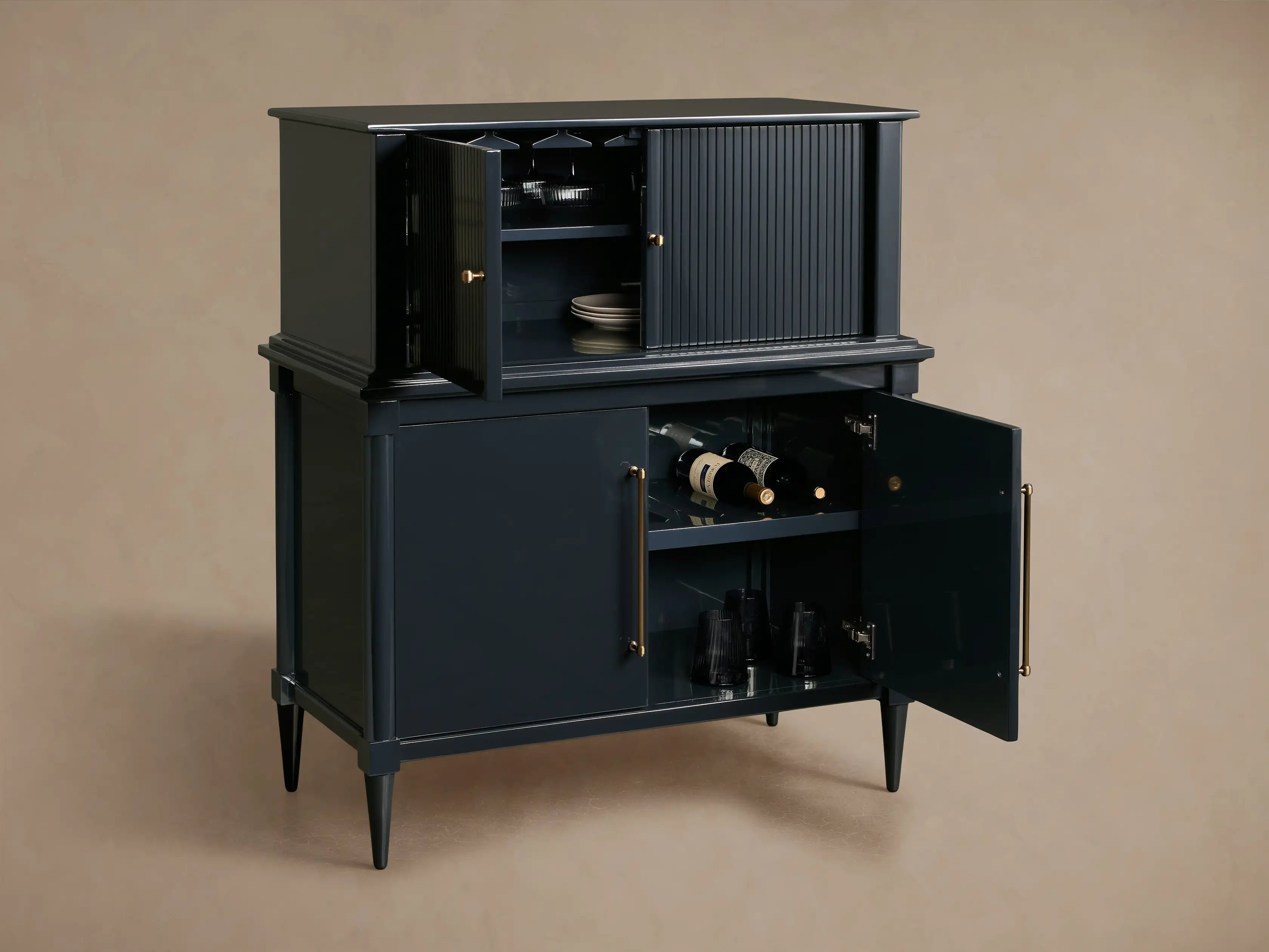 Oakleigh Bar Cabinet Solid Wood Reeded High Gloss Modern Classic