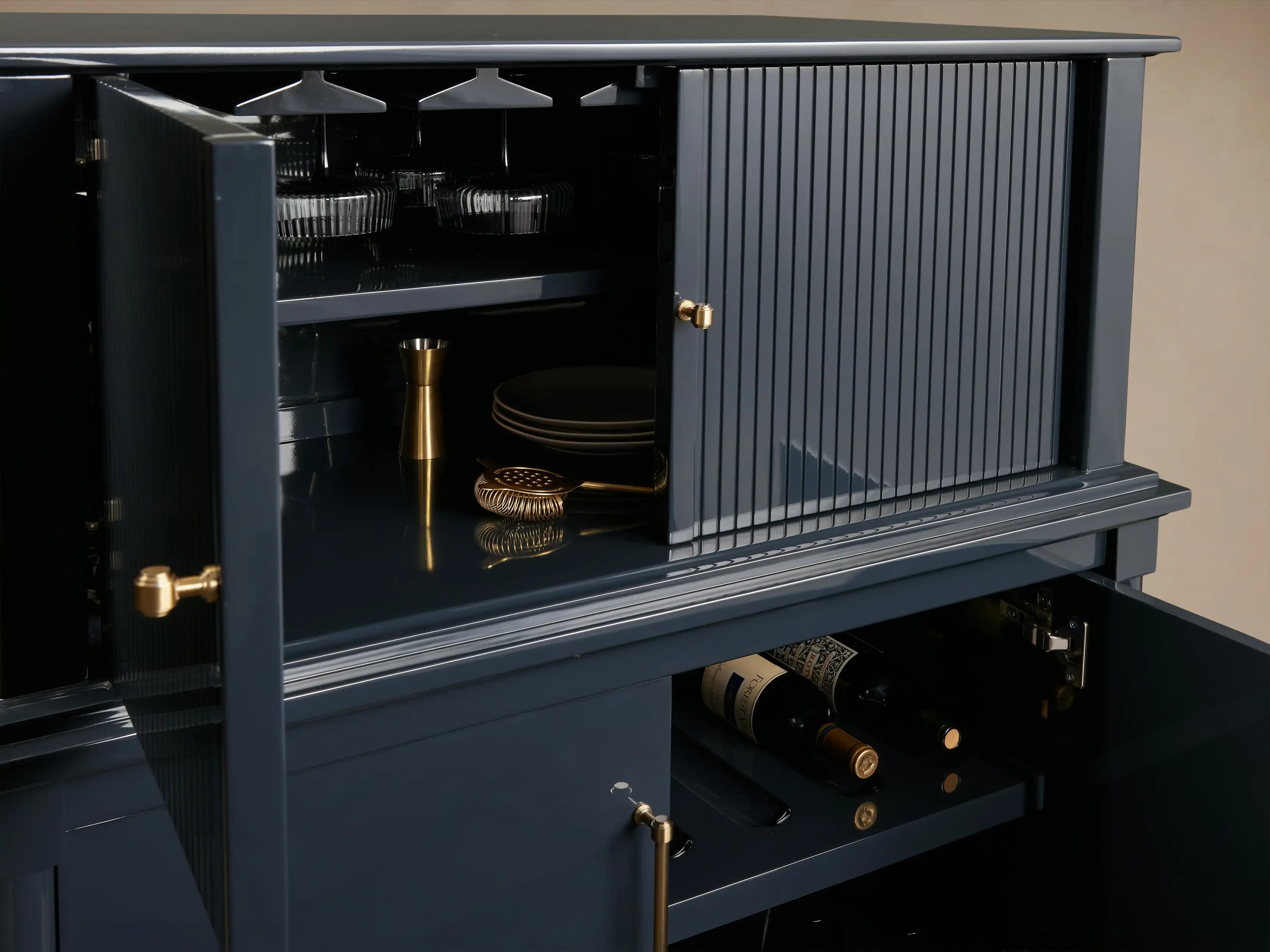 Oakleigh Bar Cabinet Solid Wood Reeded High Gloss Modern Classic