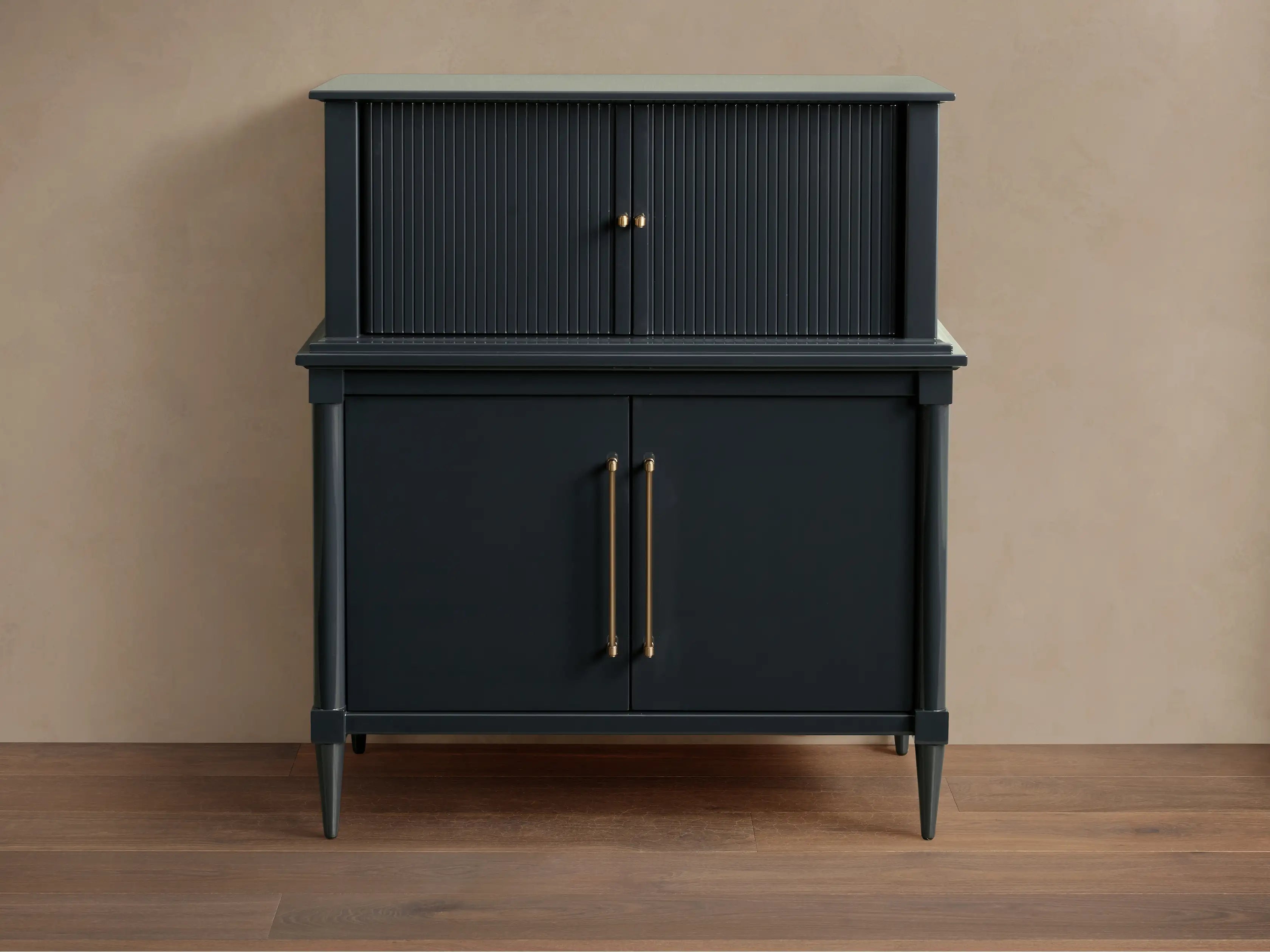 Oakleigh Bar Cabinet Solid Wood Reeded High Gloss Modern Classic