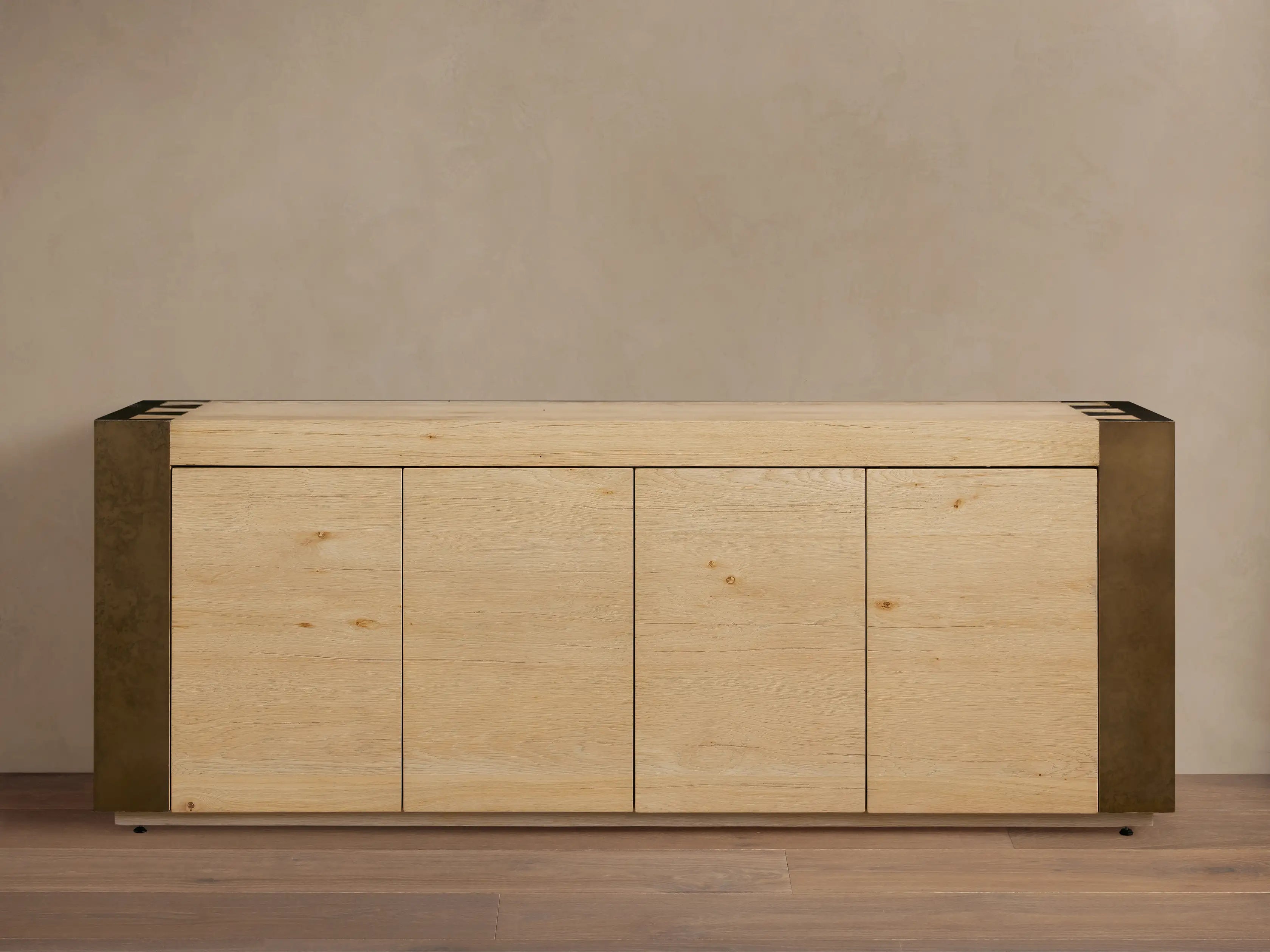 Telluride Media Console Oak with Oxidized Steel Rustic Living Furniture