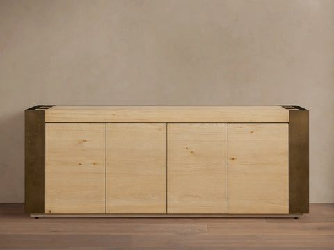 Telluride Media Console Oak with Oxidized Steel Rustic Living Furniture