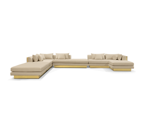 Brass Stone Gold Sculptural Form Sofa