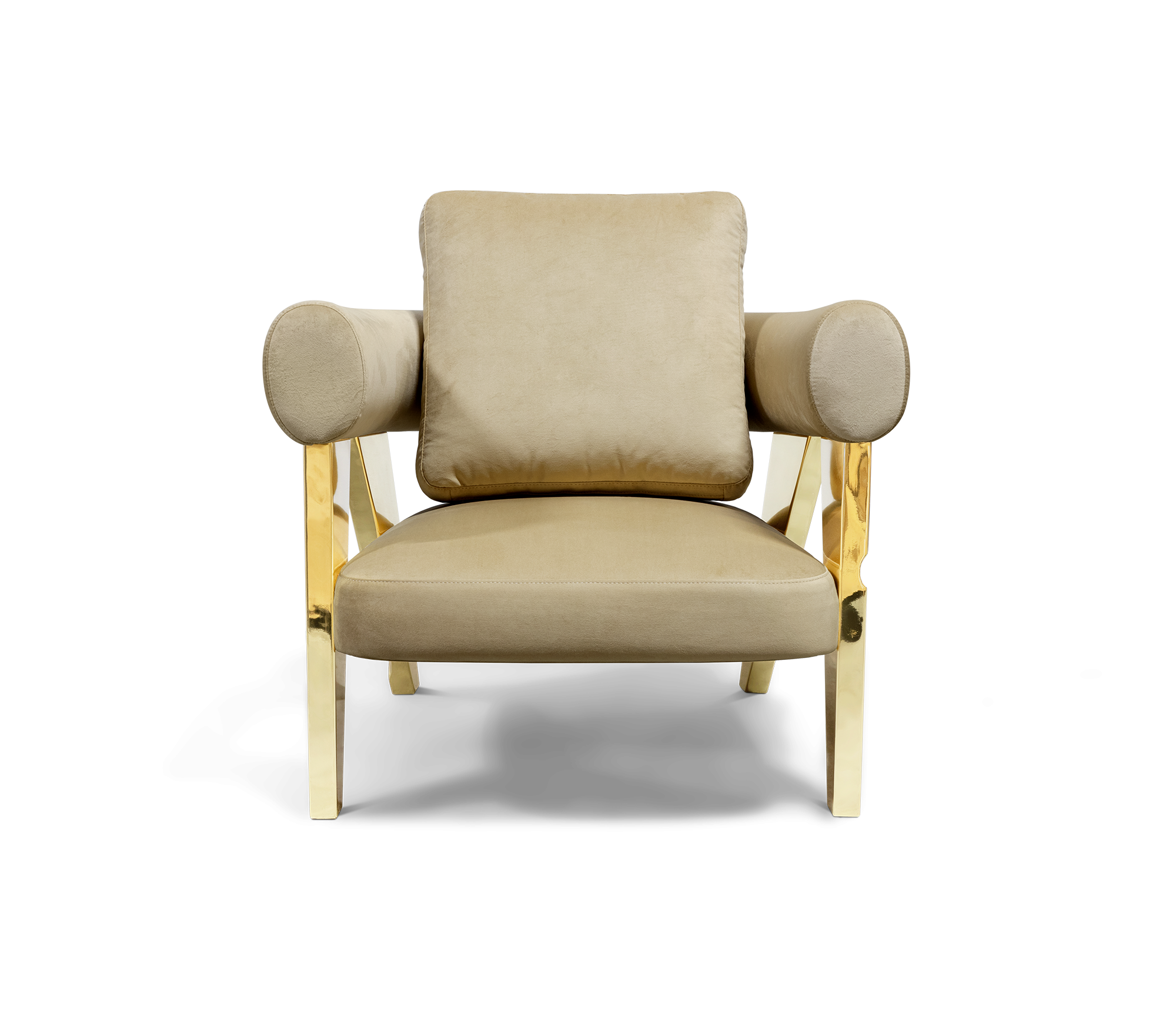 Brass Fabric Sculptural Form Armchair