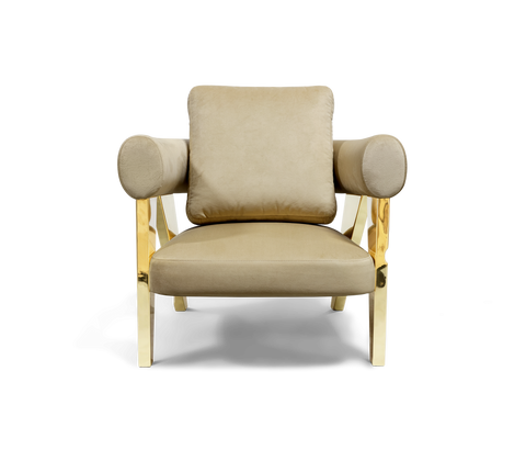 Brass Fabric Sculptural Form Armchair
