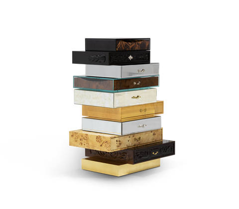 Walnut Brass Storage Drawers Chest of Drawers
