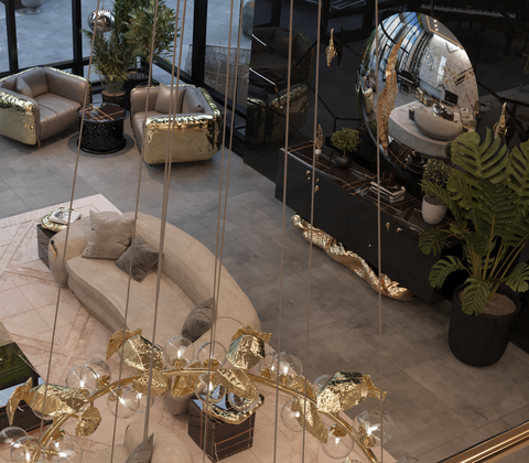 Gold Hidden Storage Sculptural Form Sideboard Dining Room