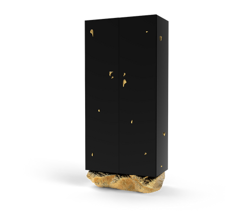 Brass Glass Black Hidden Storage Curio Cabinet