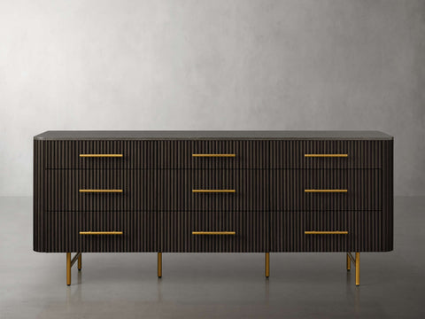 Finnley Wood Nine-Drawer Dresser with Natural Stone Drawer Chest Cabinet