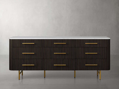 Finnley Wood Nine-Drawer Dresser with Natural Stone Drawer Chest Cabinet