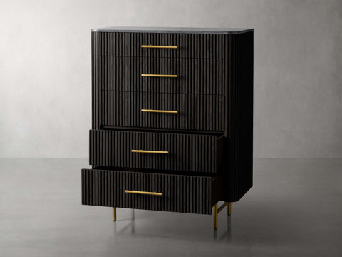 Finnley Wood Five-Drawer Dresser with Marble Top Drawer Chest Cabinet